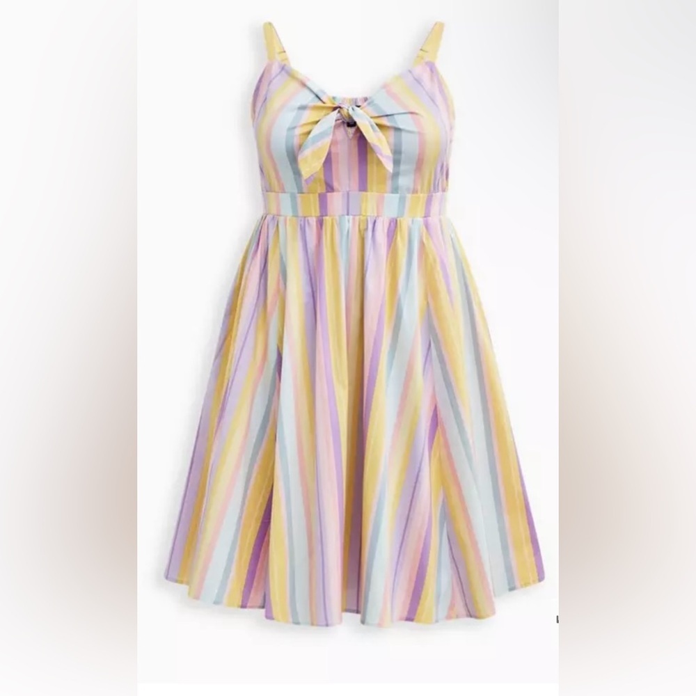 New! Torrid sz 2 Pastel Rainbow Mini Poplin Tie-Front Skater Dress‎ 2X